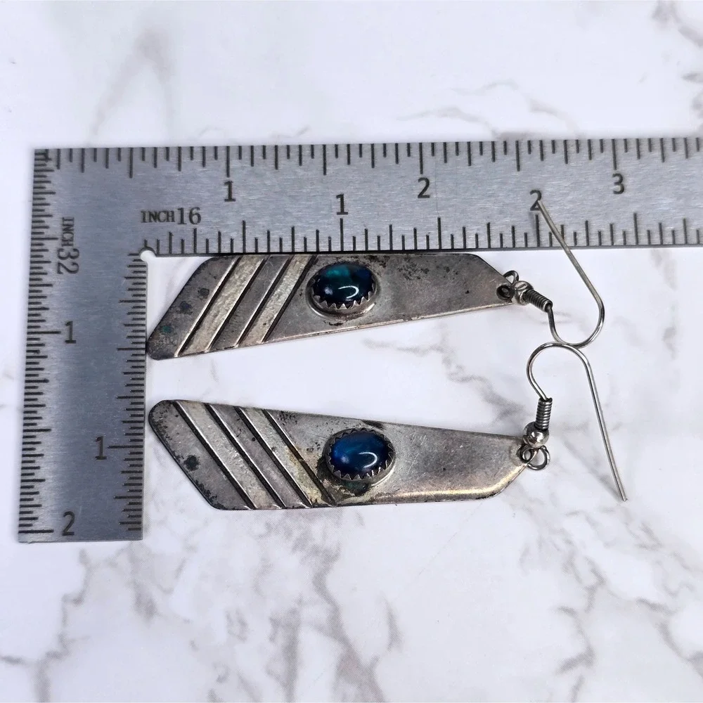 Vintage Gary Custer GSC Navajo Sterling Silver Opal Dangle Earrings Signed 8.3g